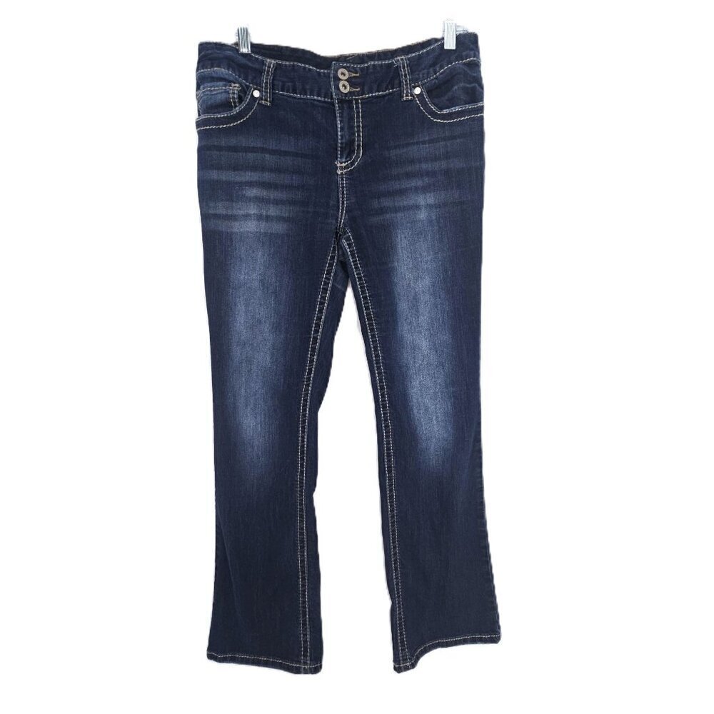 Maurices 90s Y2K Embroidered Pocket Bootcut Low Waist Women's 11/12 Short Denim